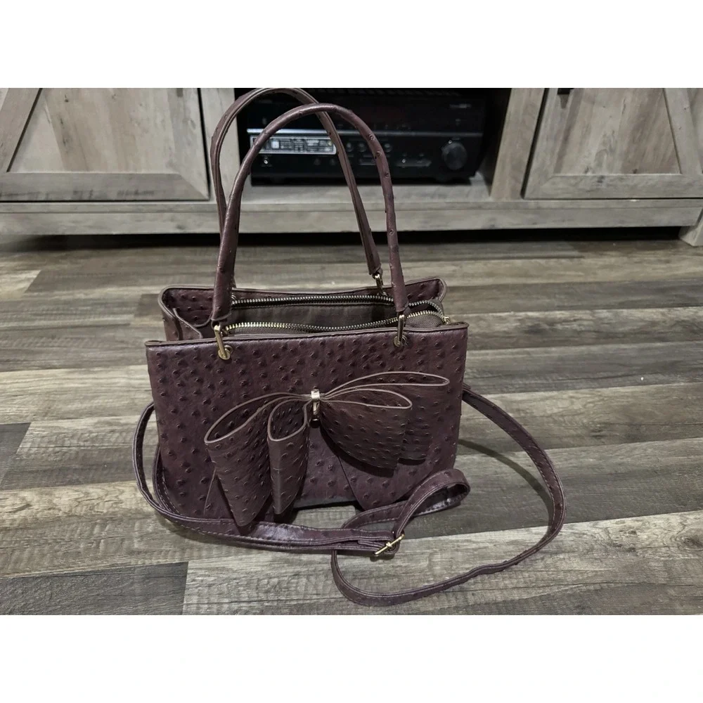 Crossi New York‎ Bow Shoulder Hand Bag Detachable Crossbody Strap Faux Ostrich